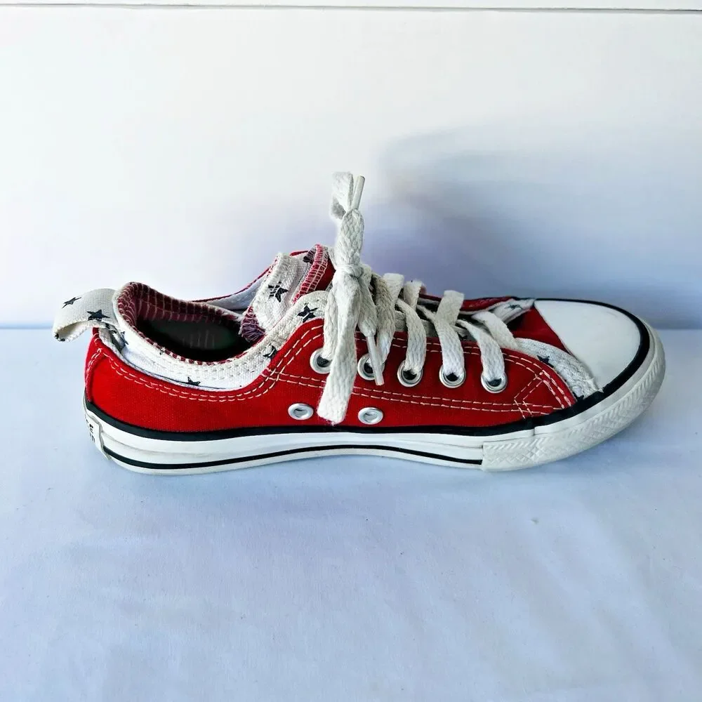 Converse All Stars Girls Size 13 Red White Blue Star Trim Double Upper Sneaker